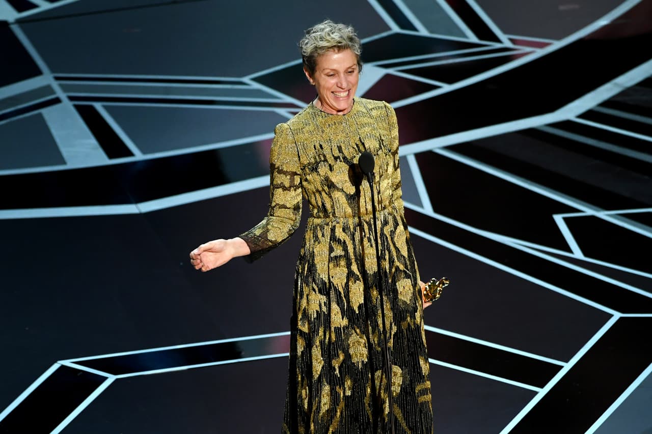 HOLLYWOOD, CA - MARCH 04: Actor Frances McDormand accepts Best Actress for 'Three Billboards Outside Ebbing, Missouri' onstage during the 90th Annual Academy Awards at the Dolby Theatre at Hollywood & Highland Center on March 4, 2018 in Hollywood, California. (Photo by Kevin Winter/Getty Images)