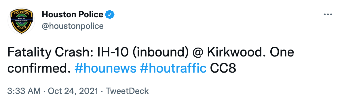 El accidente ocurrió en el Katy Freeway al oeste de Houston.