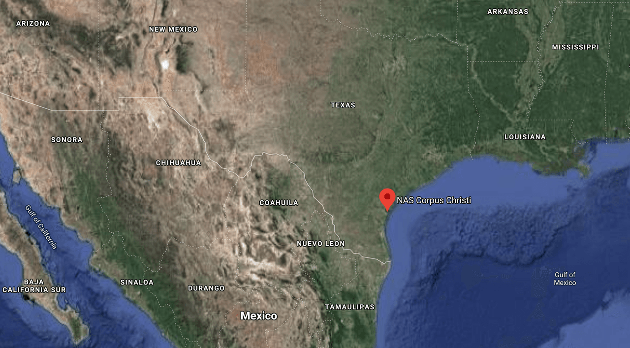 El punto rojo muestra la ubicación de la Base Aeronaval de Corpus Christi.
