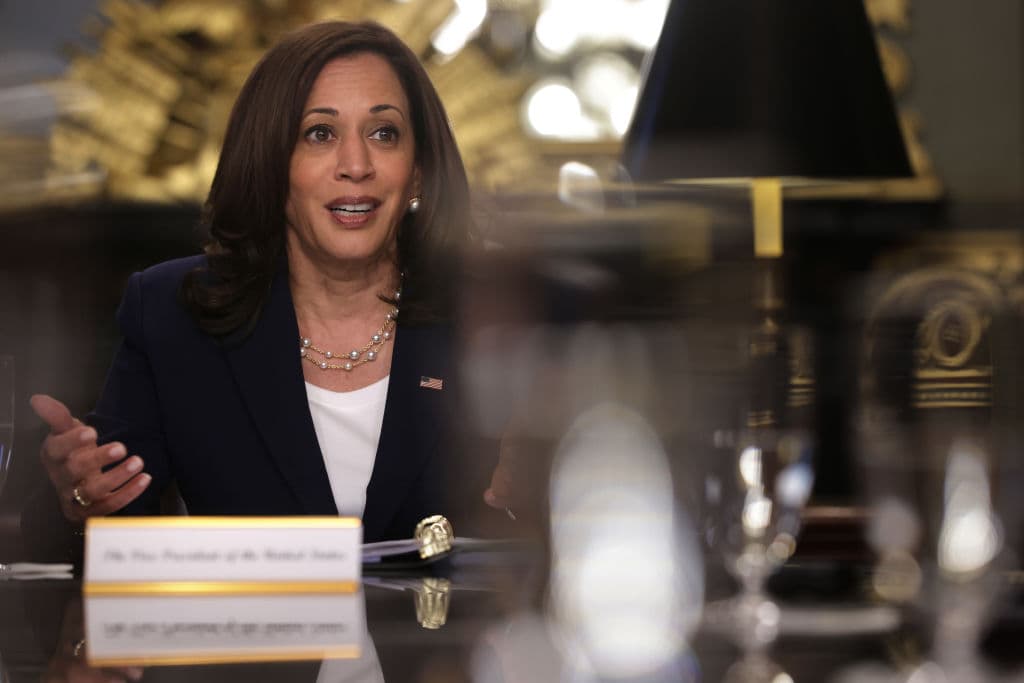 U.S. Vice President Kamala Harris participates in a meeting with Guatemalan justice sector leaders May 19, 2021 in Washington, DC. During the meeting, Harris discussed “the importance of a just, transparent, and impartial legal system in Guatemala that allows Guatemalans to build a safer and better future.”