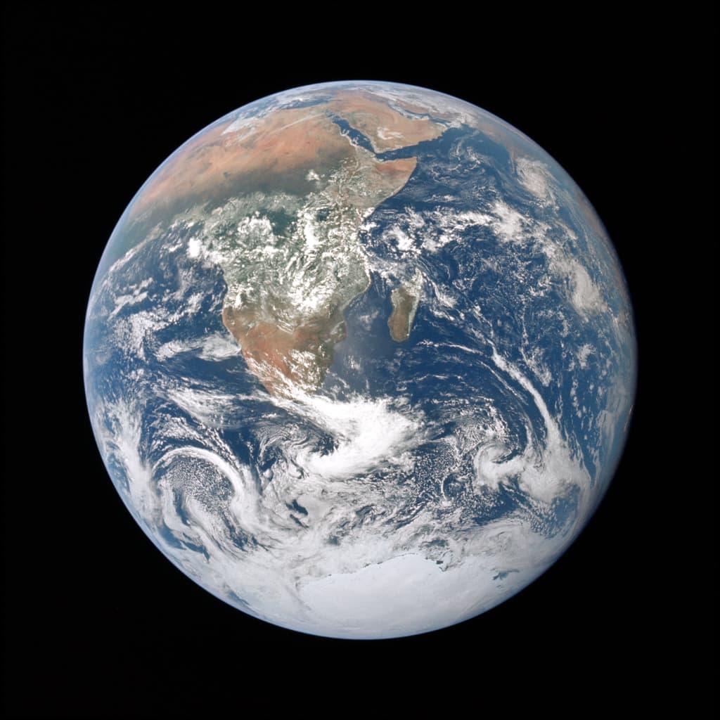 Esta imagen de la Tierra a color real es la más detallada hasta la fecha. Científicos unieron meses de observaciones de la superficie, océanos, hielo y nubes del satélite Terra de la NASA para crear un mosaico continuo de cada kilómetro cuadrado de nuestro planeta. Fecha: 2 de agosto de 2002.