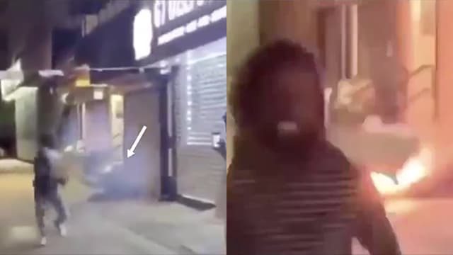 Perturbador video muestra a hombre desamparado siendo atacado con fuegos artificiales