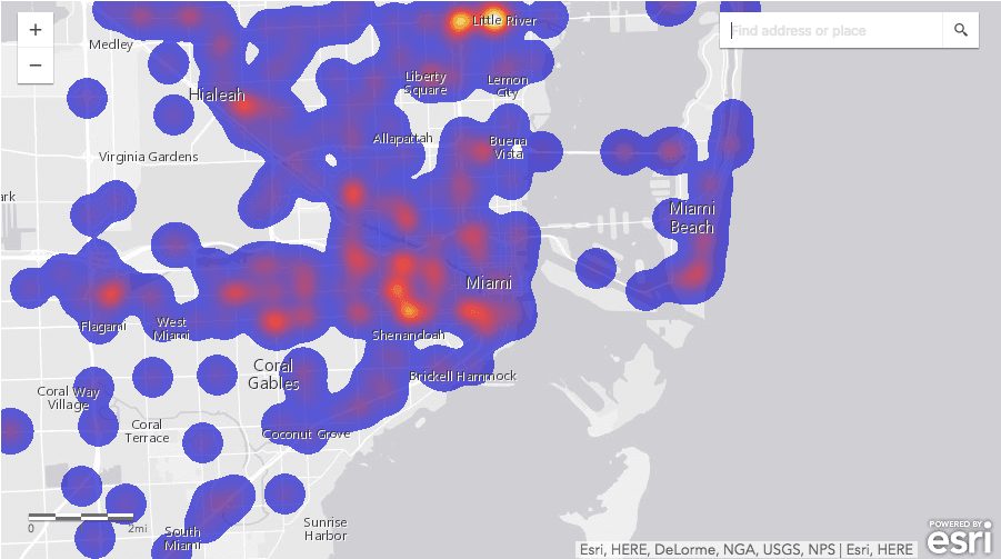 El informe cuenta con mapas interactivos en los que se pueden identificar las zonas con más incidentes de atropellos a peatones. En la imagen, el área de Miami.