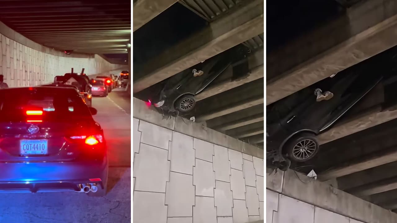 ¿Cómo terminó ahí? Esto se sabe del accidente del carro que quedó suspendido sobre la I-20 en Atlanta