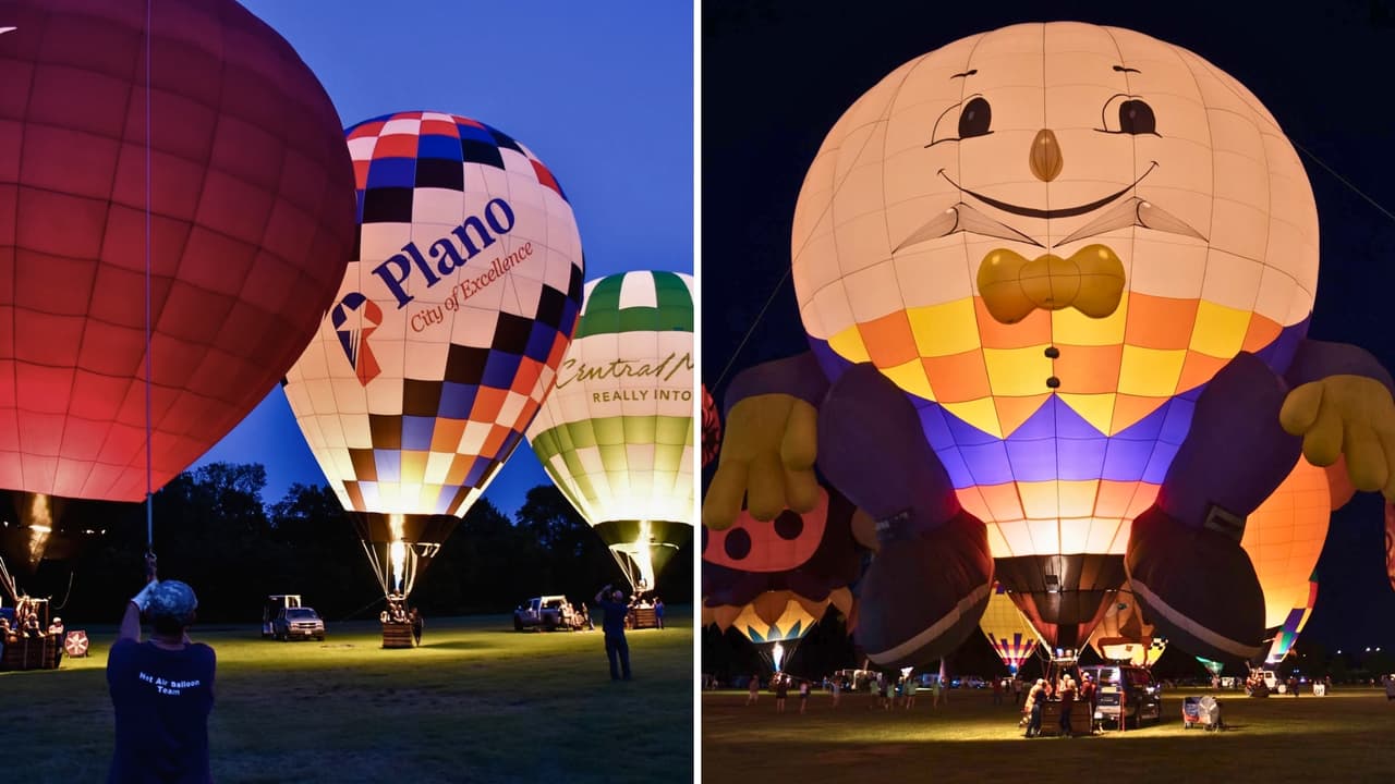 <h3 class="cms-H3-H3">Cuando oscurece, los globos vuelven a encenderse</h3> Jueves, viernes y sábado está programado
<b>un “Balloon Glow” a las 7:30 p.m.</b>
<br>En esta exhibición,
<b>los globos permanecen en tierra mientras sus quemadores los iluminan desde dentro.</b>
<br>También habrá
<b> conciertos, actividades para niños y exhibiciones de paracaidismo.</b>
<br>Esos tres días cerrarán con
<b>un espectáculo de láser a las 8:45 p.m.</b>
<br>
<b>El festival abre el jueves</b> a las 5 p.m. y el viernes a las 4 p.m.
<br>El sábado empieza desde las 6 a.m., el domingo también abre a esa hora
<b>y termina a las 11 a.m.</b>