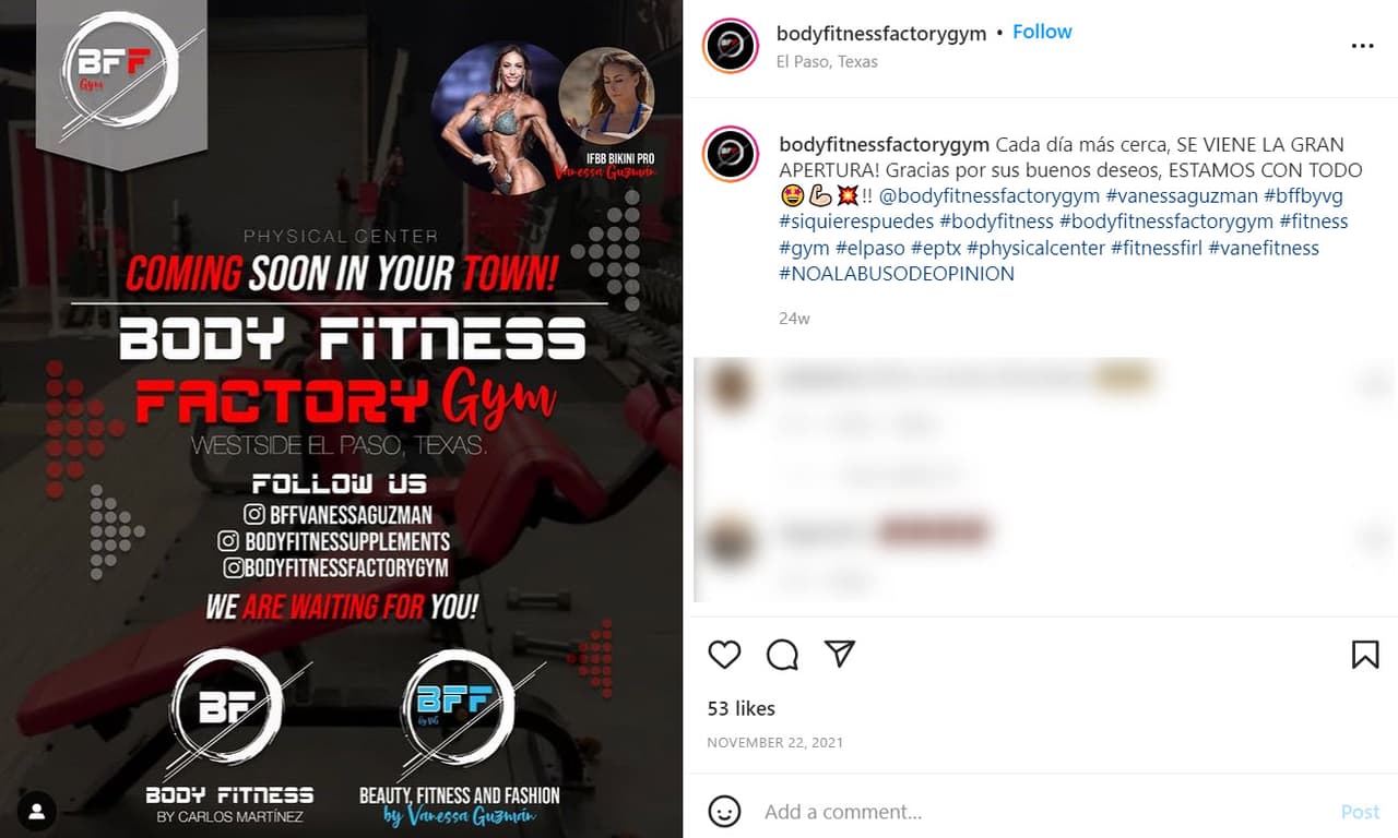 Además, Martínez trabaja en el nuevo gimnasio que recién inauguró en El Paso, Texas, pues sus nombres aparecen en la publicidad.
<br>