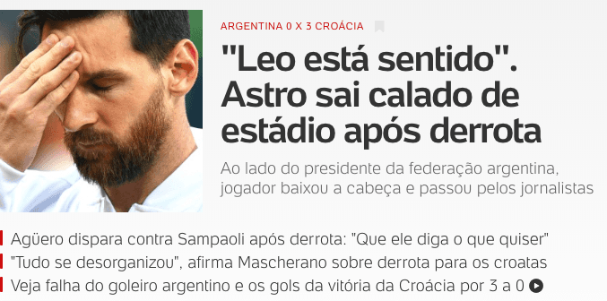 El portal brasileño UOL.com.br también hizo énfasis en Messi tras la derrota de Argentina.