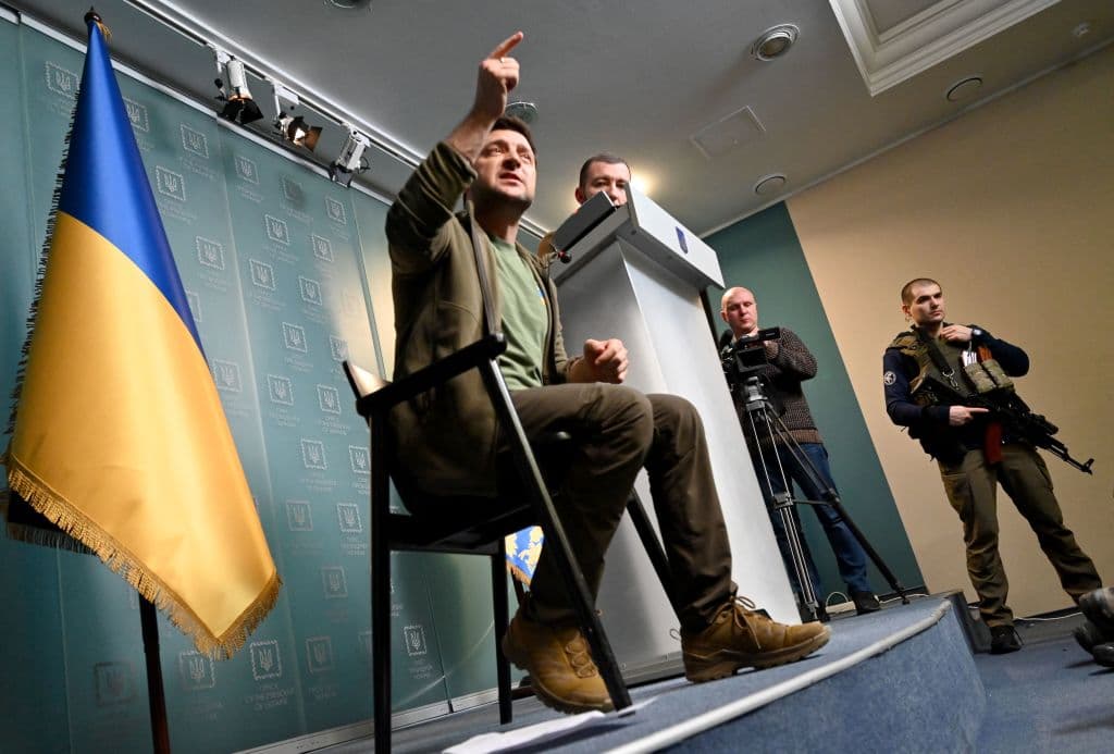 El presidente de Ucrania, Volodymyr Zelensky, en una rueda de prensa en Kiev este jueves 3 de marzo de 2022.