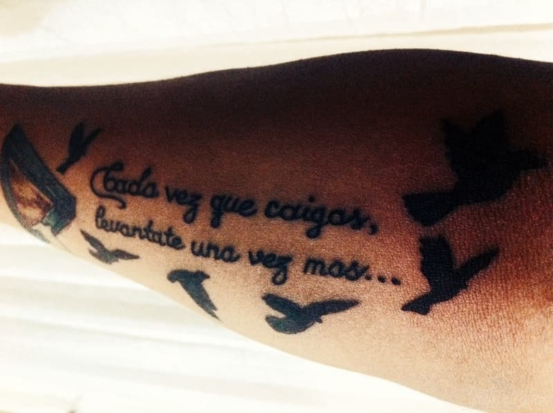 Tatuaje de aves volando y frase enviado por Giovanni