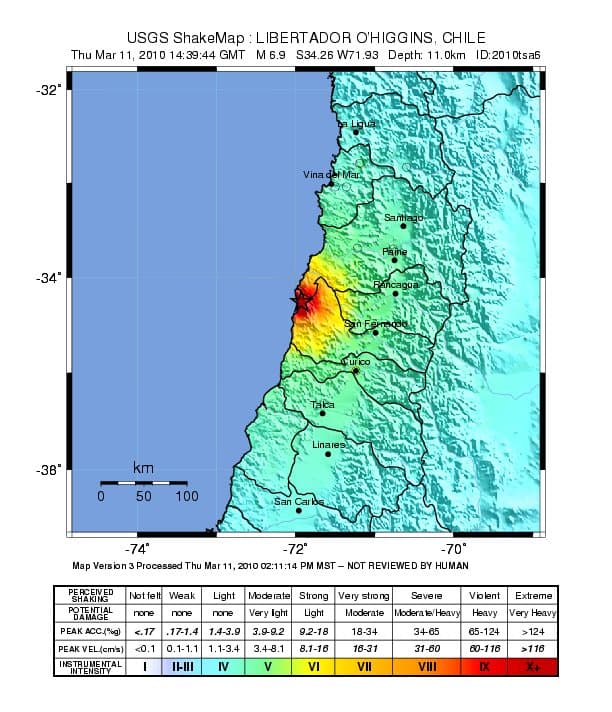 El terremoto en Chile desplazó a Concepción tres metros