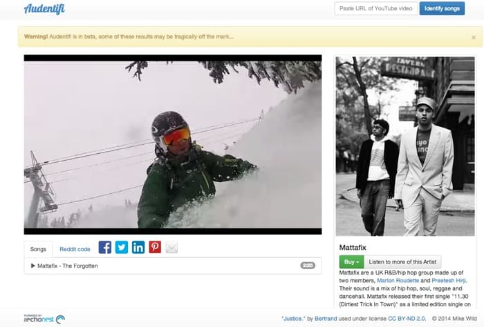 Identifica qué canción está presente en un video de YouTube con Audentifi