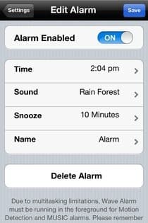 Alarma para iPhone: Wave Alarm (iOS)