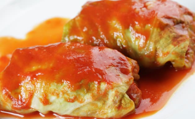 Col rellena de carne y arroz