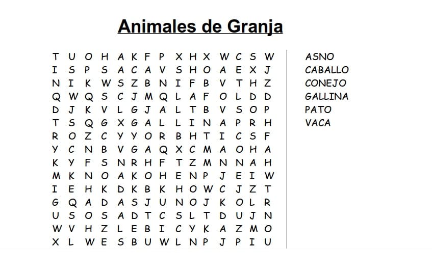 Sopa de letras para niños para imprimir