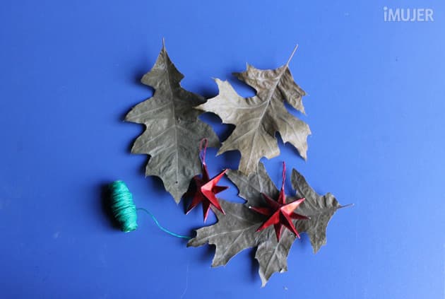 Guirnalda de estrellas y hojas secas para decorar en navidad