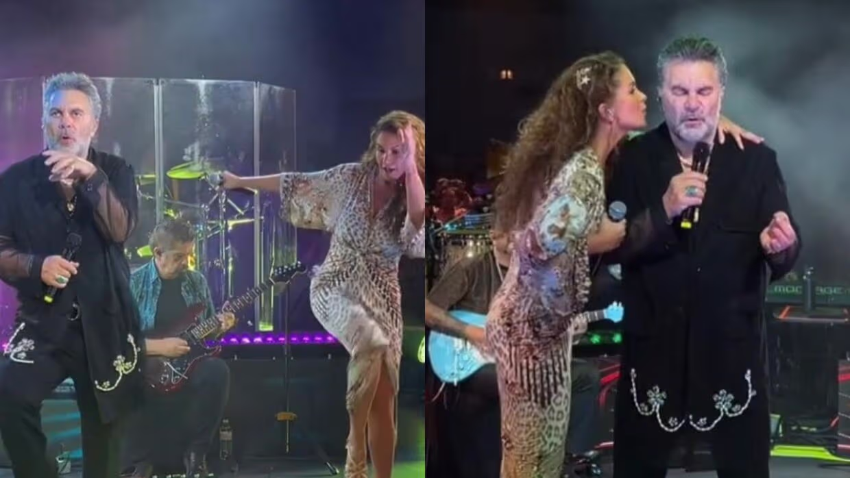 ¡Lucero aparece de sorpresa en concierto de Mijares y lo besa!