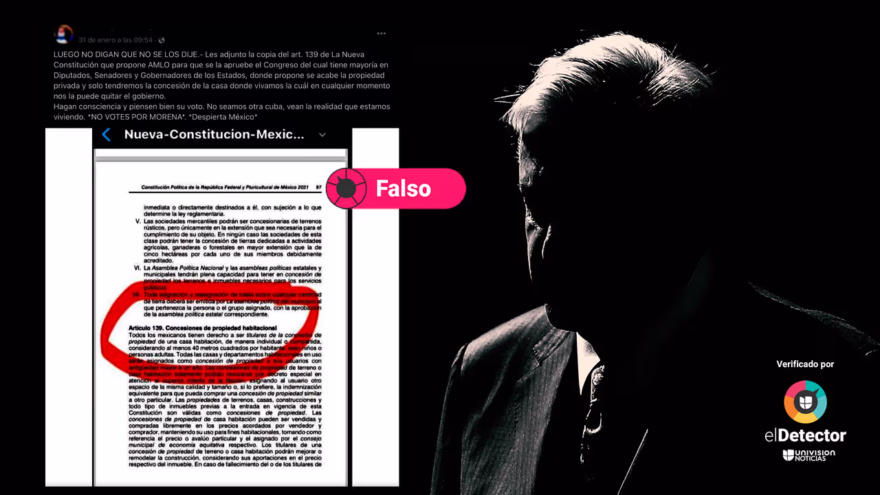 Image accompanying El presidente Andrés Manuel López Obrador propuso este artículo número 139 de una “nueva Constitución” que buscaría eliminar la propiedad privada en México.