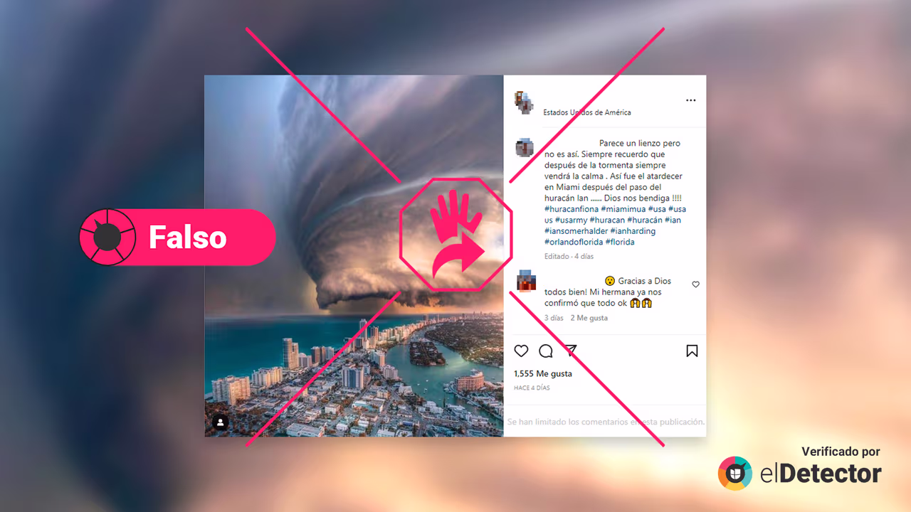Image accompanying Foto muestra “el atardecer de Miami después del paso del huracán Ian”