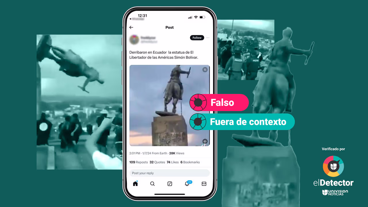 Image accompanying Este video muestra el derribo en Ecuador de una estatua de Simón Bolívar.