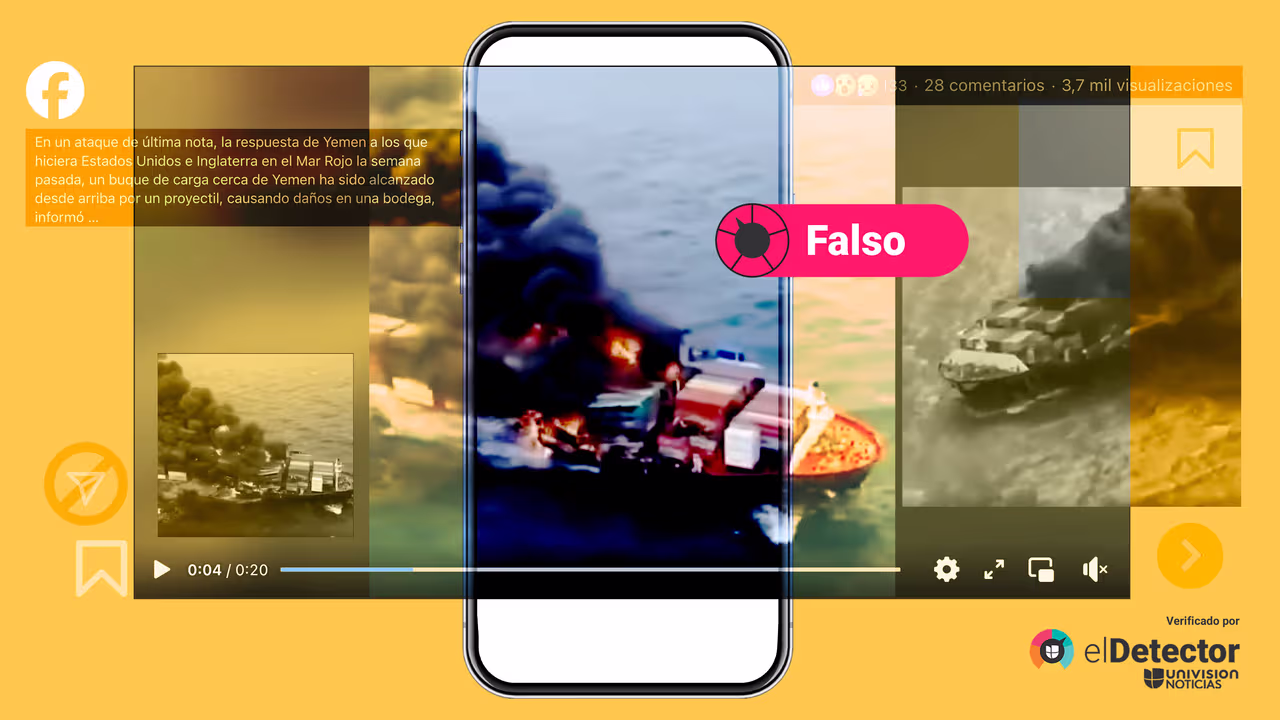 Image accompanying Este video muestra el ataque de los hutíes a un buque de carga estadoundense cerca de Yemen en el mar Rojo.