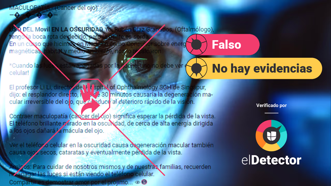 Image accompanying “Contraer maculopatía (cáncer del ojo) significa esperar la pérdida de la vista. El teléfono brillante mirado en la oscuridad, de cerca de alta energía dirigida