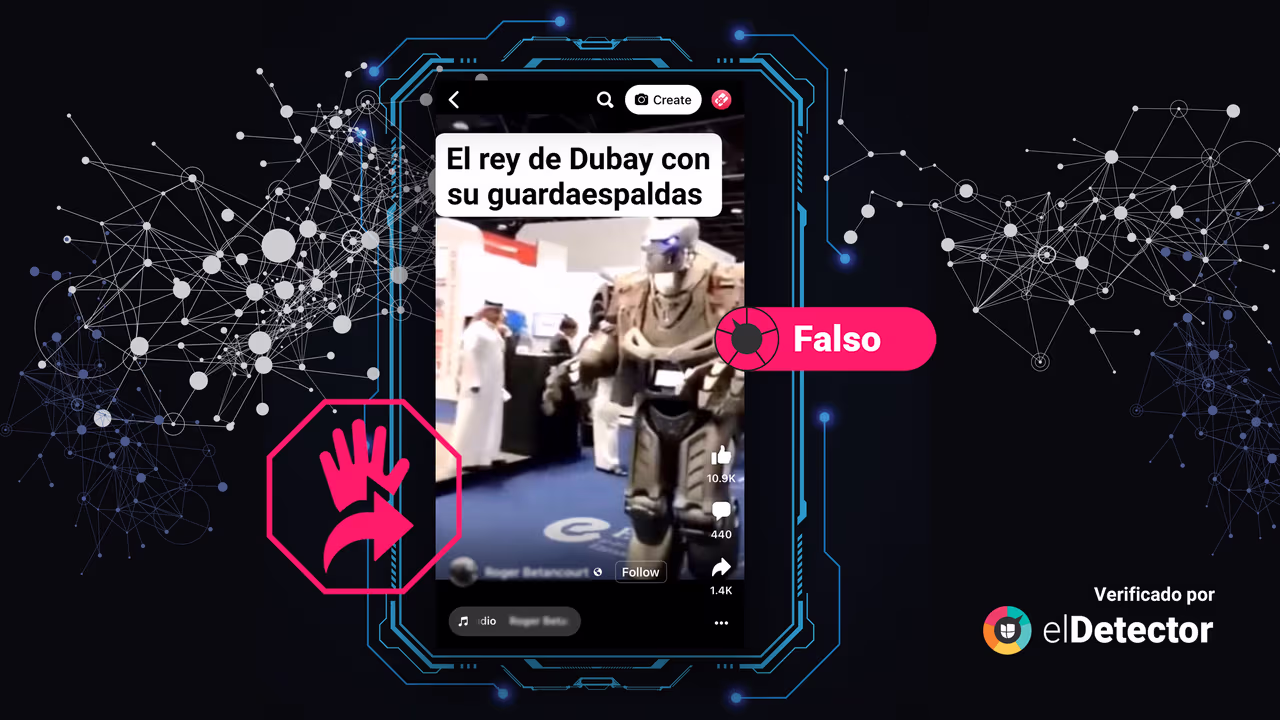 Image accompanying Es falso que el “rey" de Dubái  tenga como guardaespaldas a este robot que aparece en un video.