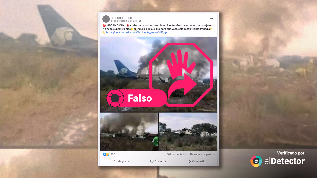 Image accompanying “Luto nacional. Acaba de ocurrir un terrible accidente aéreo de un avión de pasajeros [de la aerolínea Aeroméxico]. No hubo supervivientes”