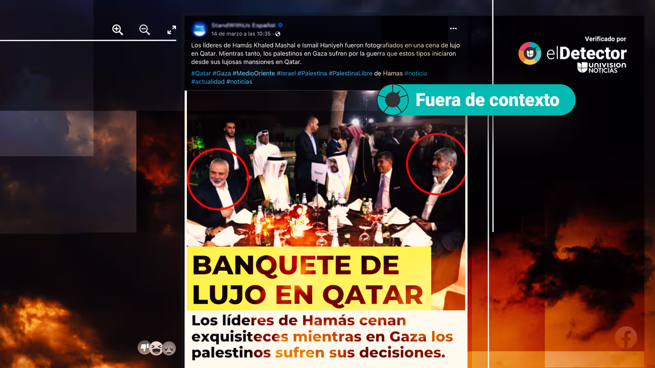 Image accompanying “Los líderes de Hamás Khaled Mashal e Ismail Haniyeh fueron fotografiados en una cena de lujo en Qatar. Mientras tanto, los palestinos en Gaza sufren por la gue