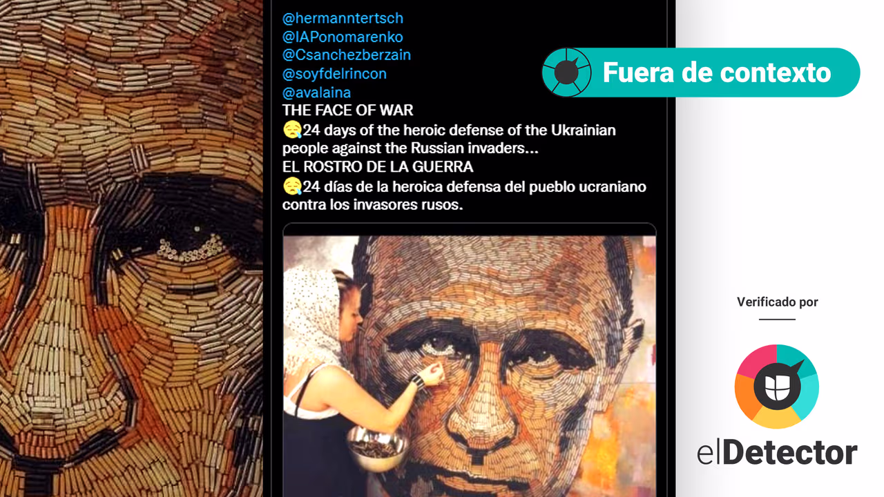 Image accompanying La artista ucraniana Daria Marchenko hizo una obra con la cara de Putin con proyectiles recogidos durante la actual guerra en Ucrania
