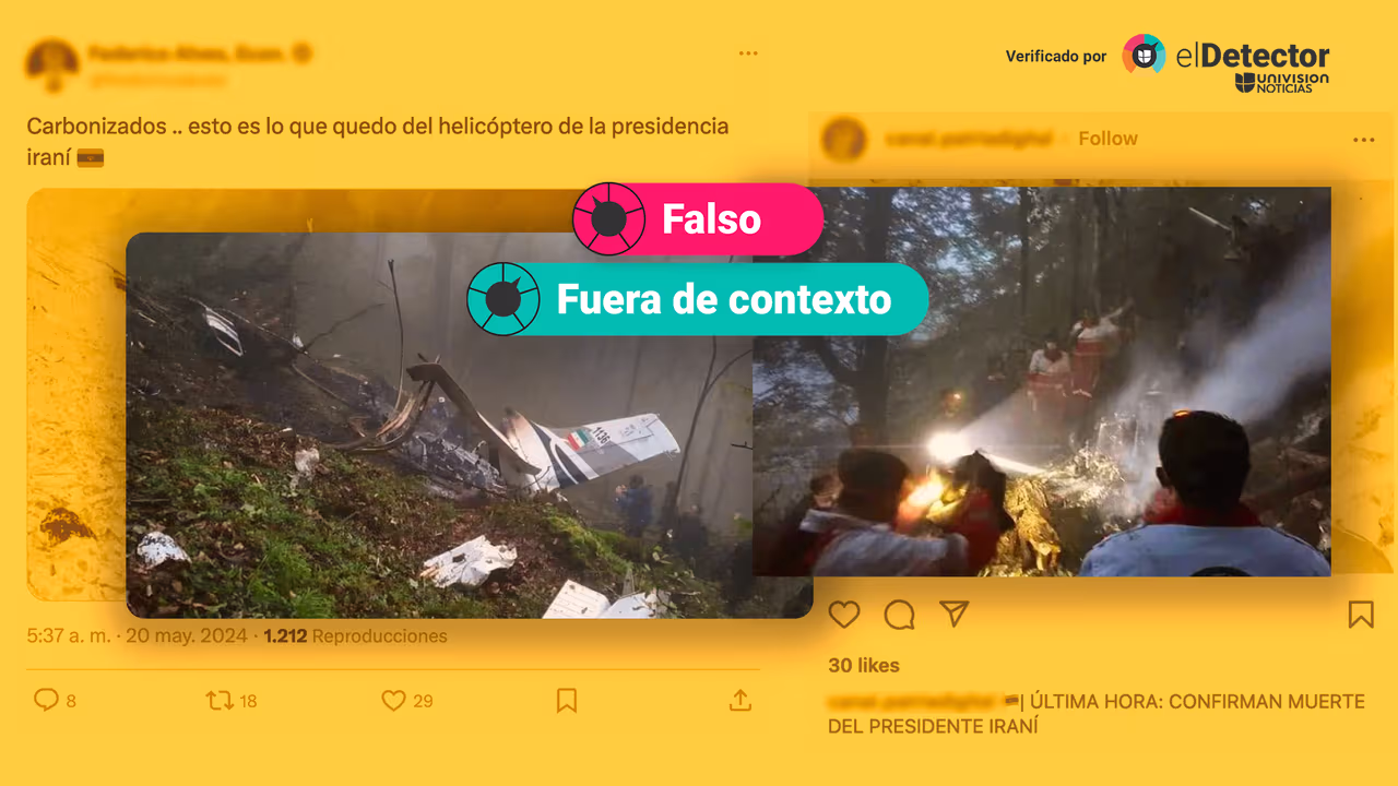 Image accompanying Estas imágenes de partes de una aeronave son del accidente en el que falleció el presidente de Irán, Ebrahim Raisi.