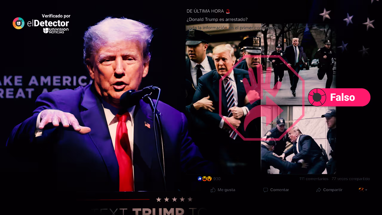 Image accompanying Tres fotos muestran a Donald Trump siendo perseguido por la policía para ser detenido.