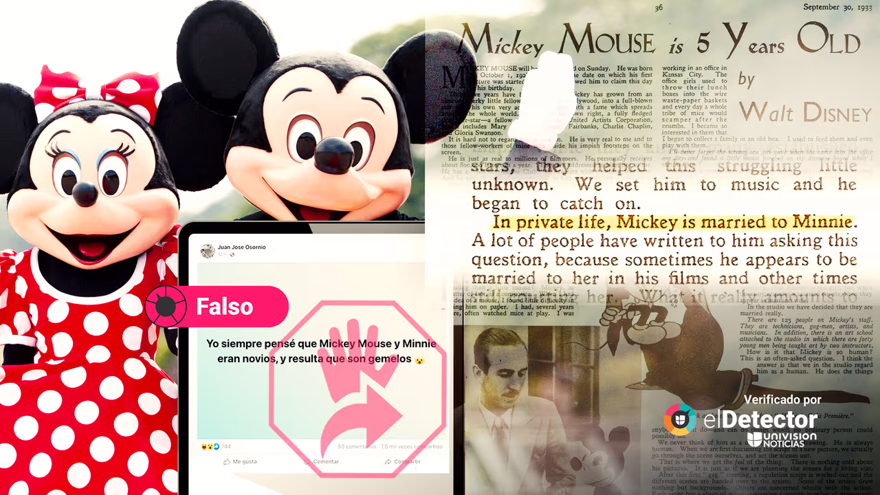 Image accompanying Mickey Mouse y Minnie Mouse “son gemelos”.