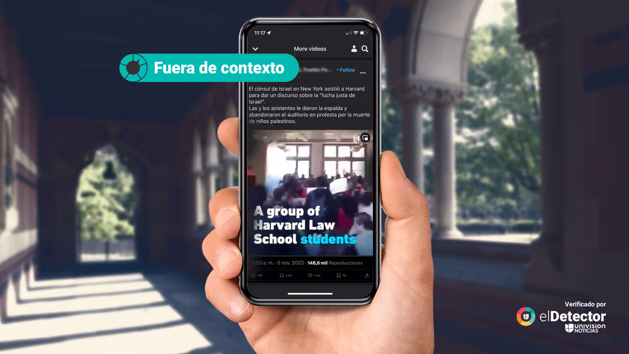 Image accompanying Este video muestra a estudiantes de Harvard que abandonan una charla del cónsul de Israel en Nueva York.