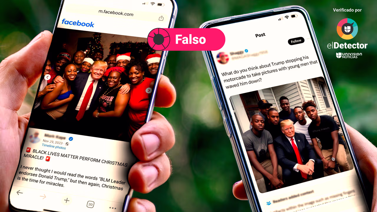 Image accompanying Estas fotos muestran  a DonaldTrump interactuando con afroamericanos: sentado en el porche de una casa junto a seis jóvenes o rodeado de personas en una celebra