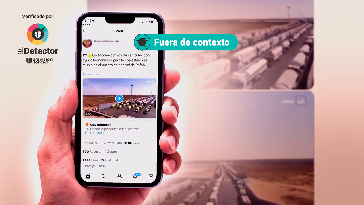 Image accompanying Ese video que muestra filas de furgonetas y camiones detenidos frente al puesto de control de la Franja de Gaza con Egipto es del marco actual de la guerra entr