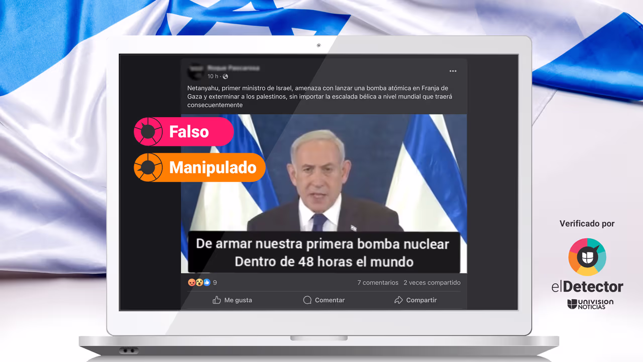Image accompanying En este video el primer ministro de Israel, Benjamin Netanyahu, anuncia un ataque nuclear contra la Franja de Gaza.