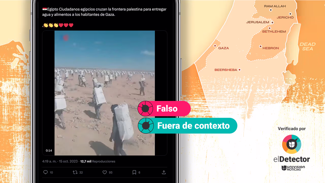 Image accompanying Ese video muestra a personas que llevan “ayuda humanitaria” a Gaza, en el marco de la guerra entre Israel y Hamas.