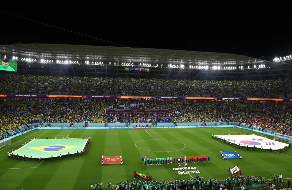 DOHA, QATAR - DECEMBER 05: General view inside the stadium prior to the FIFA World Cup Qatar 2022 Round of 16 match between Brazil and South Korea at Stadium 974 on December 05, 2022 in Doha, Qatar. (Photo by Robert Cianflone/Getty Images)