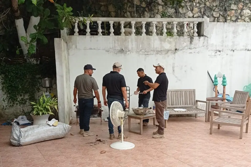 A group of the Colombian ex soldiers at their compound in Haiti in the days before the assassination of the Haitian president.jpg